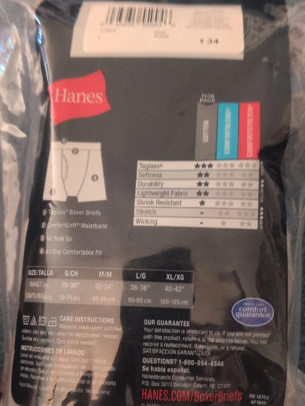 Hanes Men’s Black Tagless Boxer Briefs - 4 Pack - Picture 2 of 3